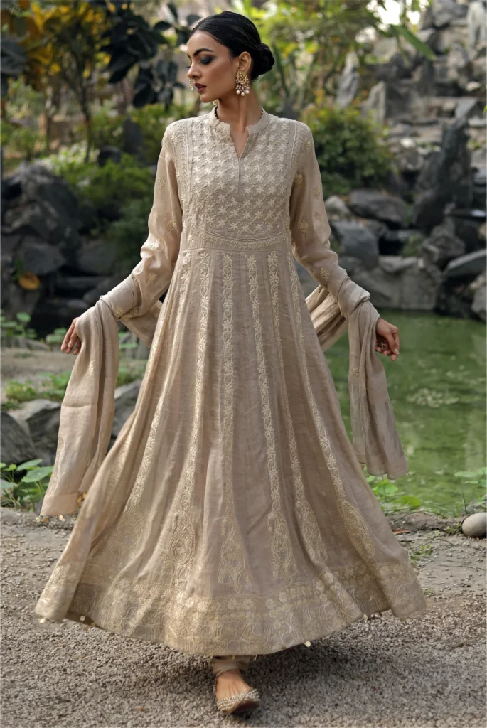 Chikankari anarkali for day indian wedding