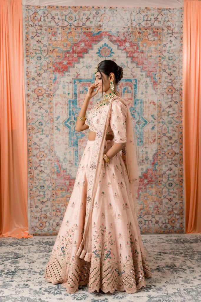 Pastel silk lehenga for day indian wedding